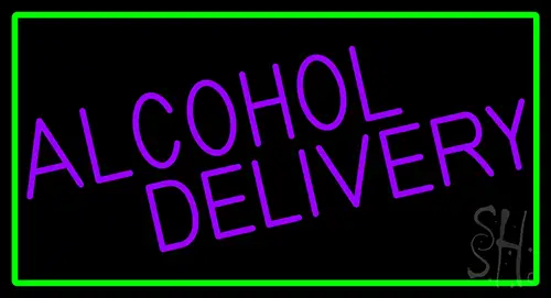 Purple Alcohol Delivery With Green Border Neon Sign