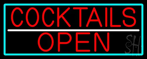 Red Cocktails Open Neon Sign