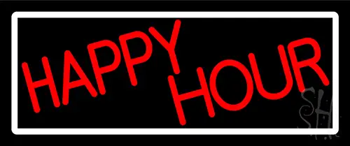 Red Happy Hour With White Border Neon Sign