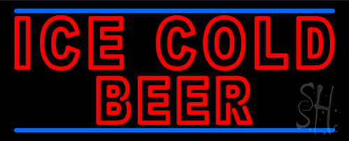 Red Ice Cold Beer With Blue Line Neon Sign