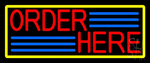 Red Order Here With Yellow Border Neon Sign