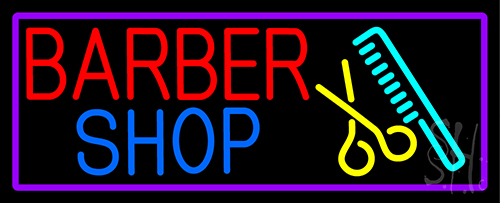 Round Barber Shop Logo Neon Sign