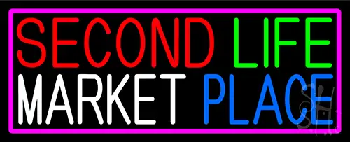 Second Life Marketplace With Pink Border Neon Sign