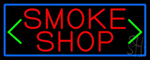 Smoke Shop And Arrow With Blue Border Neon Sign