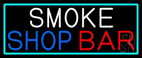 Smoke Shop Bar With Turquoise Border Neon Sign
