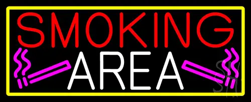 Smoking Area And Cigar With Yellow Border Neon Sign
