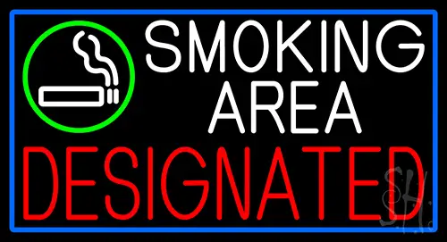 Smoking Area Designated With Blue Border Neon Sign