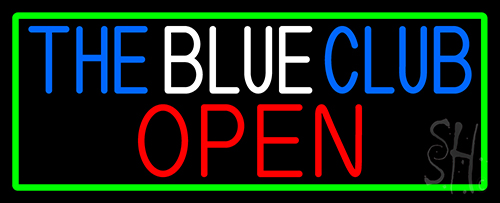 The Blue Club Open With Green Border Neon Sign