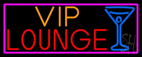 Vip Lounge And Martini Glass With Pink Border Neon Sign