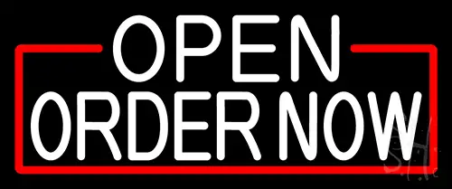 White Open Order Now With Red Border Neon Sign
