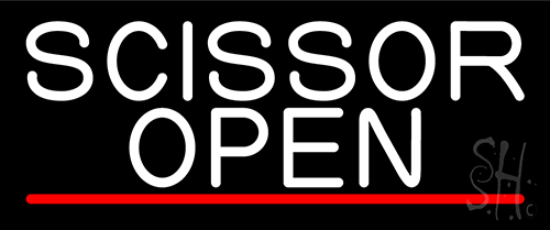 White Scissor Open With Red Line Neon Sign