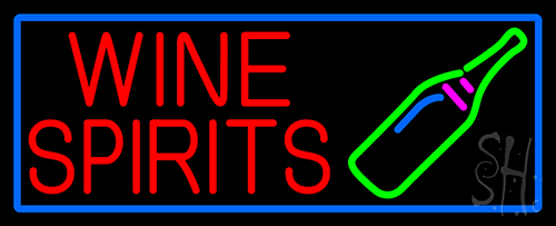 Wine Spirits With Blue Border Neon Sign