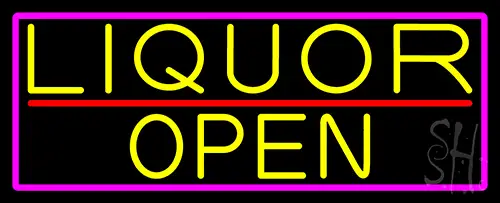 Yellow Liquor Open With Pink Border Neon Sign