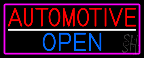 Automotive Open With Pink Border Neon Sign