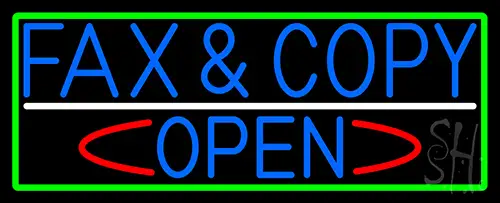 Blue Fax And Copy Open With Green Border Neon Sign