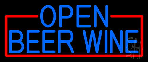 Blue Open Beer Wine With Red Border Neon Sign