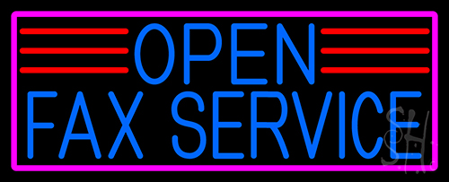 Blue Open Fax Service With Pink Border Neon Sign