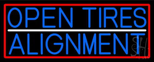 Blue Open Tires Alignment With Red Border Neon Sign