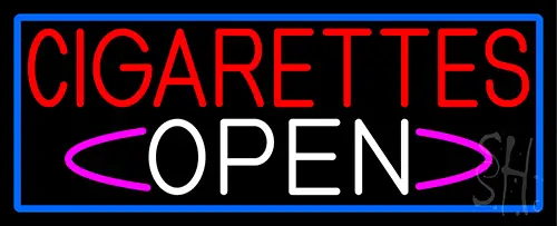 Cigarettes Open With Blue Border Neon Sign