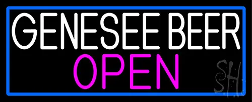 Genesee Beer Open With Blue Border Neon Sign