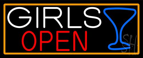Girls Open With Orange Border Neon Sign