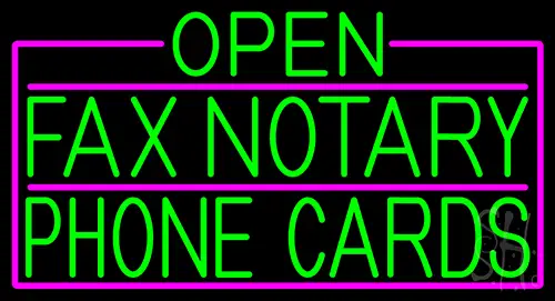 Green Open Fax Notary Phone Cards With Pink Border Neon Sign