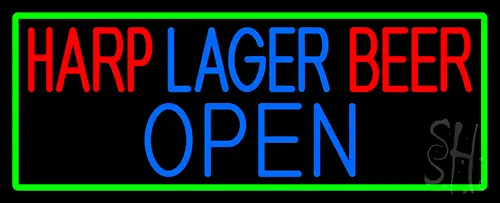 Harp Lager Beer Open With Green Border Neon Sign