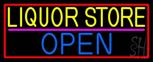 Liquor Store Open With Red Border Neon Sign