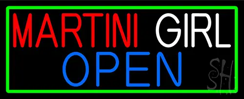 Martini Girl Open With Green Border Neon Sign