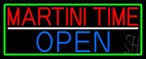 Martini Time Open With Green Border Neon Sign