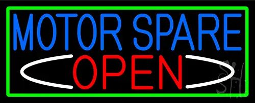 Motor Spare Open With Green Border Neon Sign