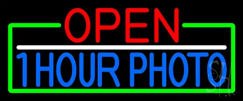 Open 1 Hour Photo With Green Border Neon Sign