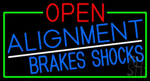 Open Alignment Brakes Shocks With Green Border Neon Sign