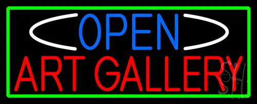 Open Art Gallery With Green Border Neon Sign