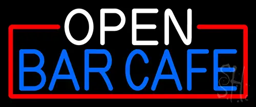 Open Bar Cafe With Red Border Neon Sign