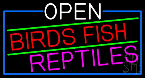 Open Birds Fish Reptiles With Blue Border Neon Sign