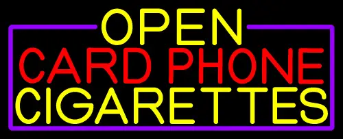 Open Card Phone Cigarettes With Purple Border Neon Sign
