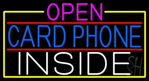 Open Card Phone Inside With Yellow Border Neon Sign