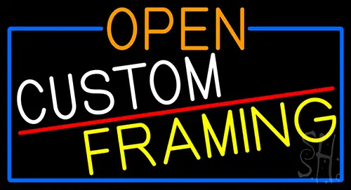 Open Custom Framing With Blue Border Neon Sign