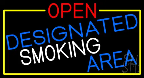 Open Designated Smoking Area With Yellow Border Neon Sign