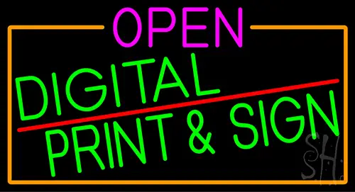 Open Digital Print And Sign With Orange Border Neon Sign