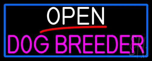 Open Dog Breeder With Blue Border Neon Sign