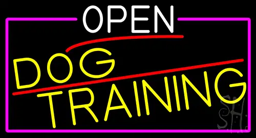 Open Dog Training With Pink Border Neon Sign