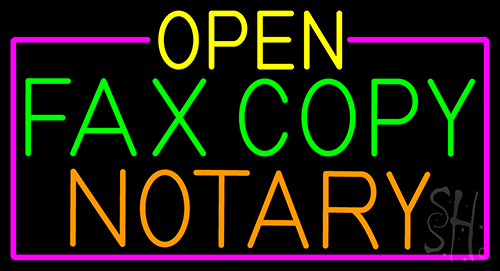 Open Fax Copy Notary With Pink Border Neon Sign