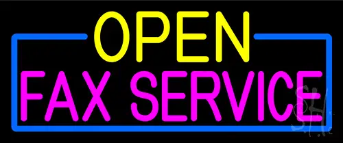Open Fax Service With Blue Border Neon Sign