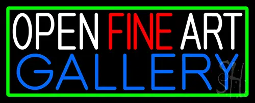 Open Fine Art Gallery With Green Border Neon Sign
