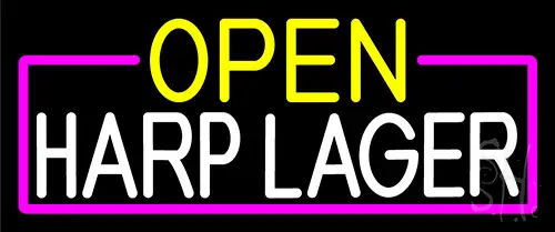 Open Harp Lager With Pink Border Neon Sign
