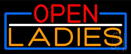 Open Ladies With Blue Border Neon Sign