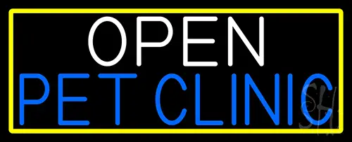 Open Pet Clinic With Yellow Border Neon Sign