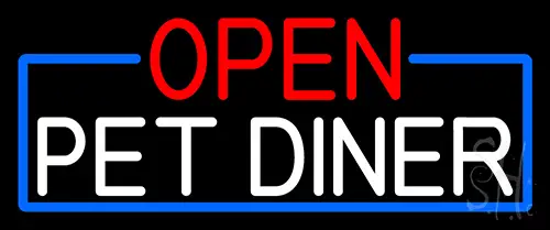 Open Pet Diner With Blue Border Neon Sign